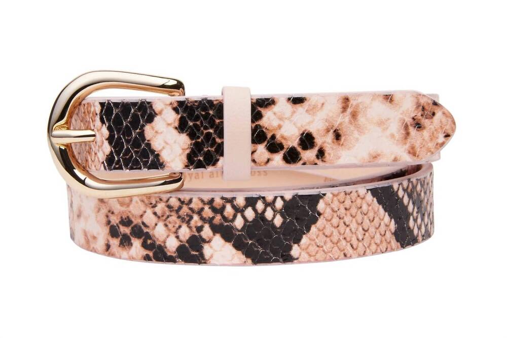 NEW ROYAL ALBARTROSS women's leather faux foxtrot golf belt in nude snake